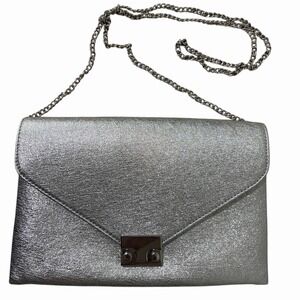 Loeffler Randall Envelope Lock Clutch Purse Silver Chain Bag 6.5" X 10.5" NEW